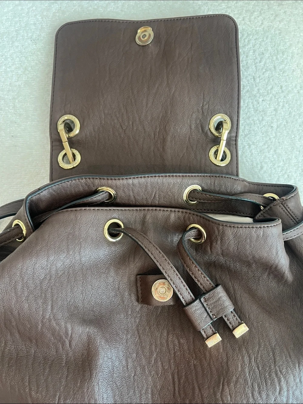 Calvin Klein Brown Leather Drawstring Backpack
